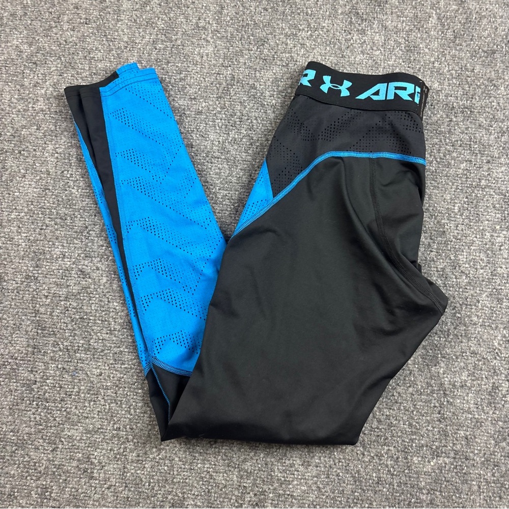 UNDER ARMOUR Athletic Leggings Tights Black/Blue size: Small